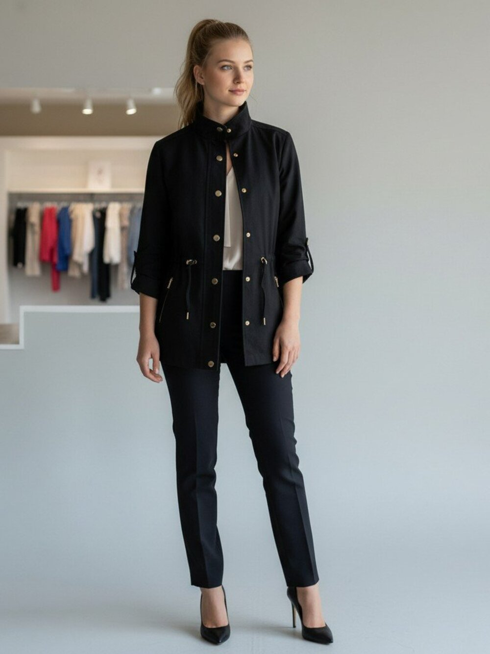 Calvin Klein Black Women's Utility Jacket with Gold Hardware XS
